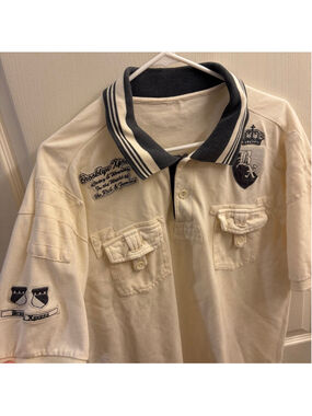Men's Vintage Y2K Sk8 Brooklyn Xpress Polo L Cream Gray